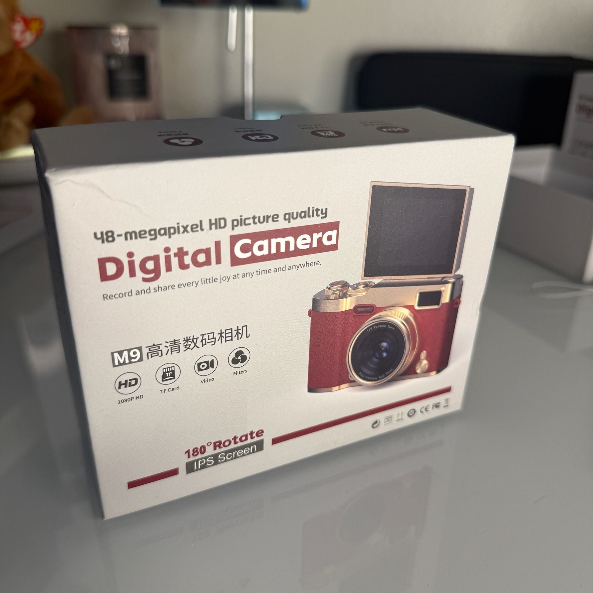 M9 48MP HD Digital Camera Red 180 Rotate IPS Screen New 12