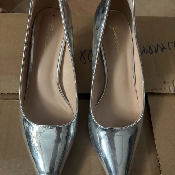 Gen Shoe Pointed Toe Stiletto Pumps Silver Metallic