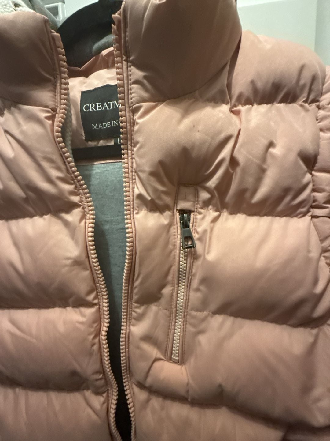 CREATMO US Puffer Vest Size L Pink Hooded 4