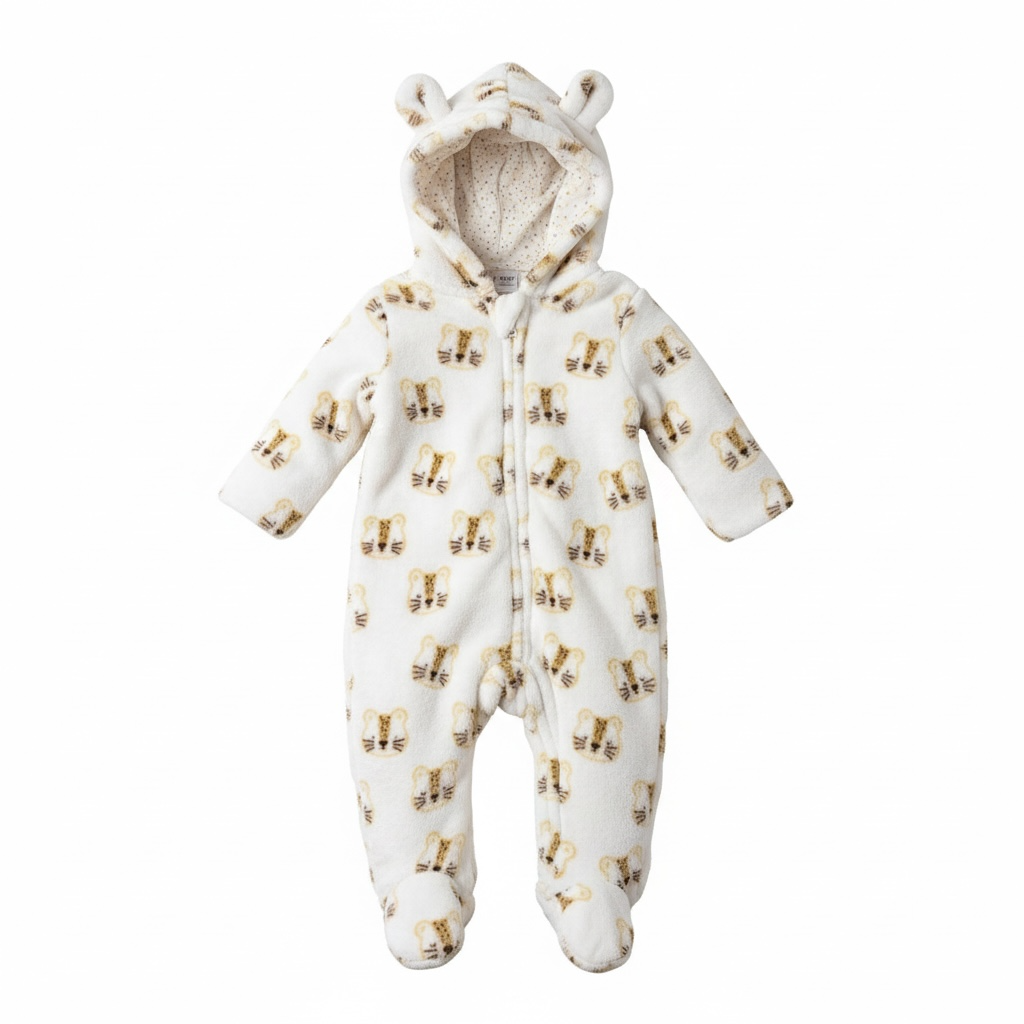 Mick Mack Hooded Footie Jumpsuit Size 0/3 Months White Animal Print 2