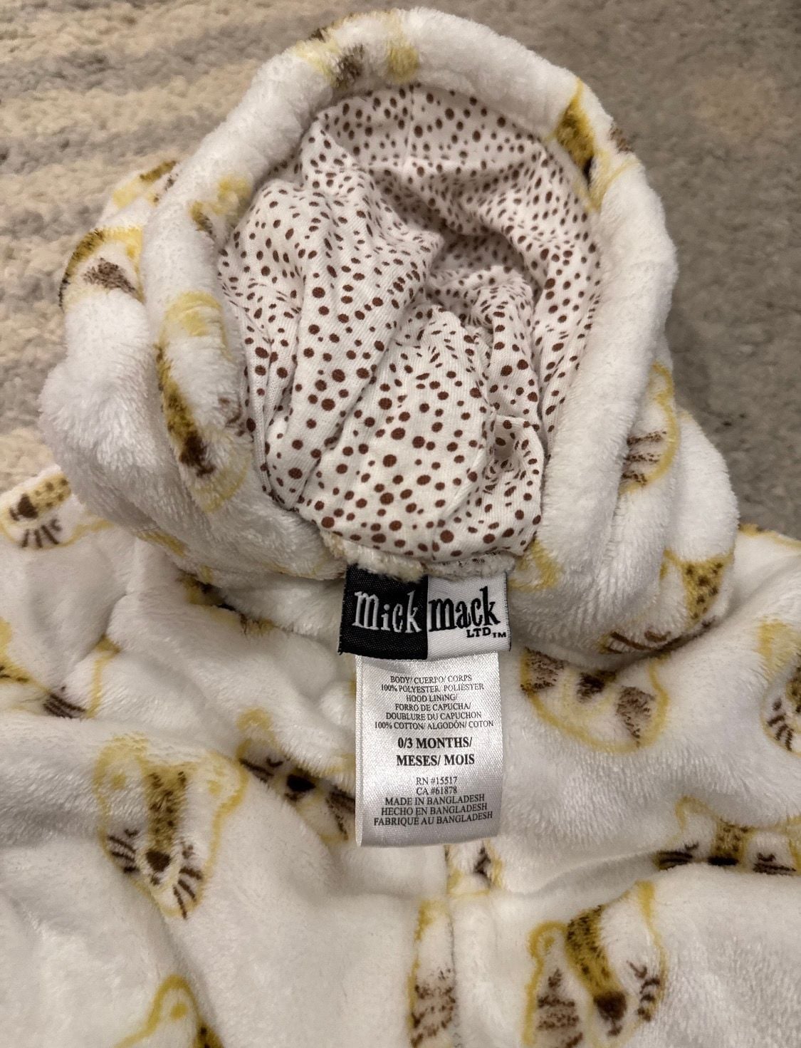 Mick Mack Hooded Footie Jumpsuit Size 0/3 Months White Animal Print 3