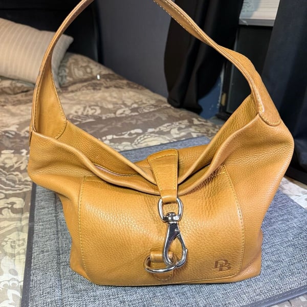 Dooney & Bourke Mustard Yellow Pebbled Leather Hobo Shoulder Bag Logo Lock