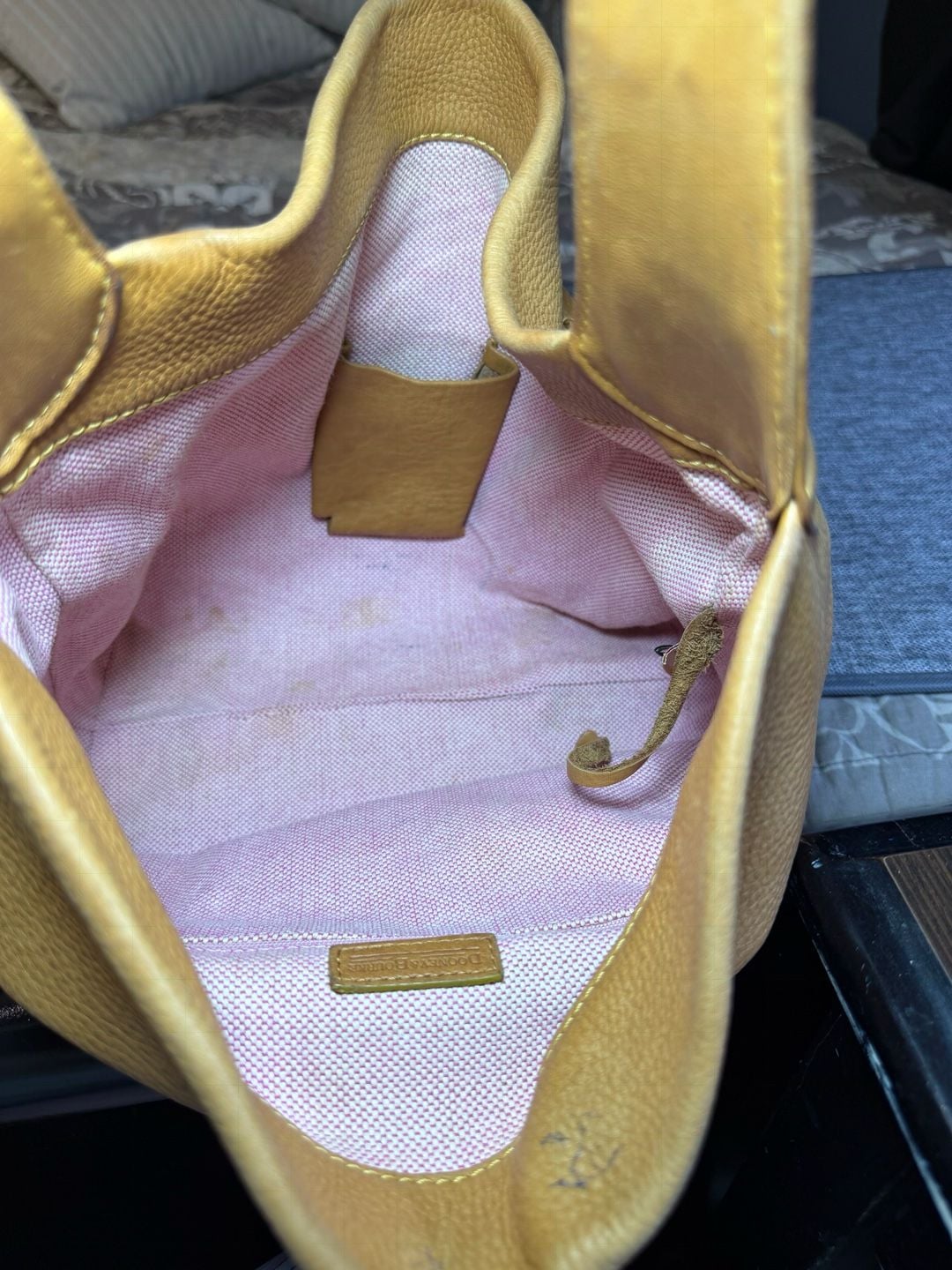 Dooney & Bourke Mustard Yellow Pebbled Leather Hobo Shoulder Bag Logo Lock 13