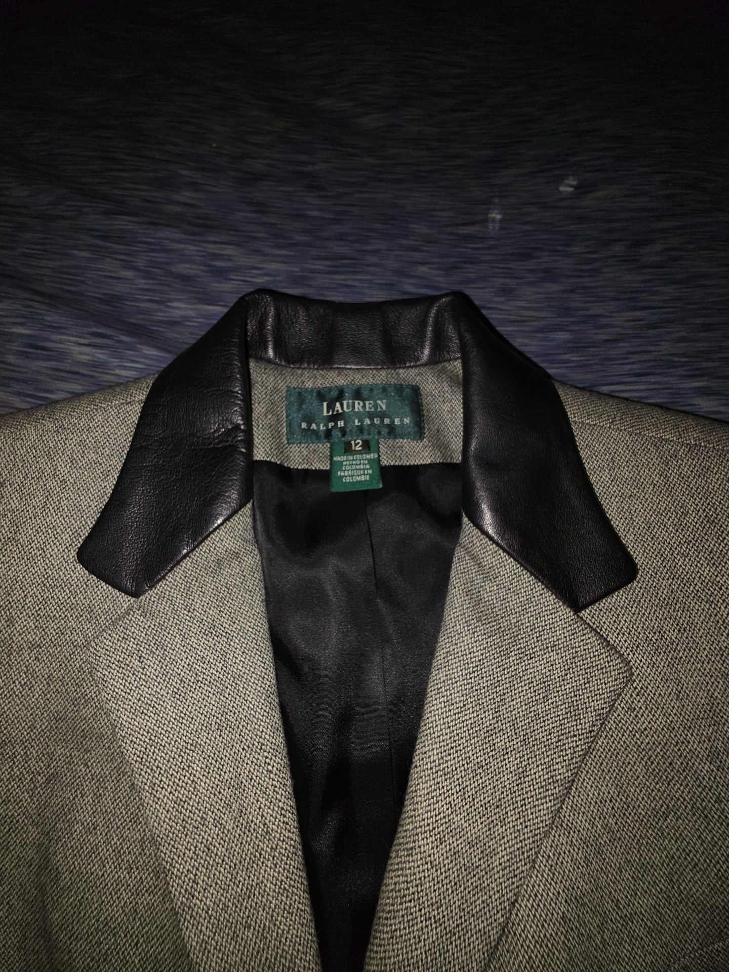 Lauren Ralph Lauren Wool Tweed Leather Collar Coat Size 12 3