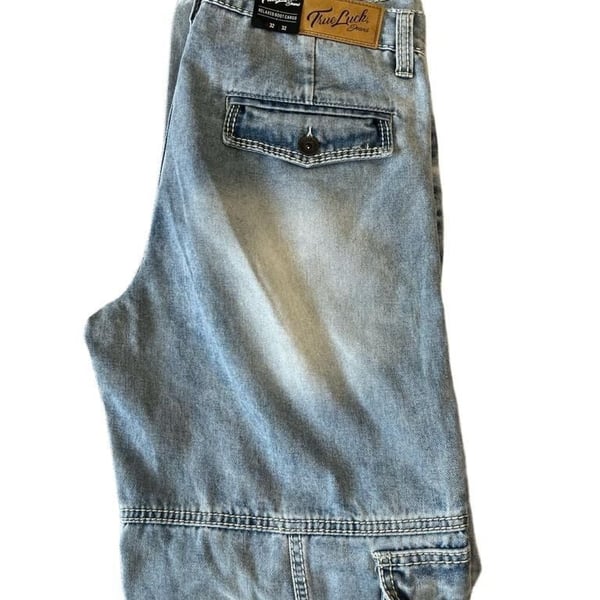   True Luck Men's Relaxed Bootcut Cargo Jeans W32 L32 Light Wash New