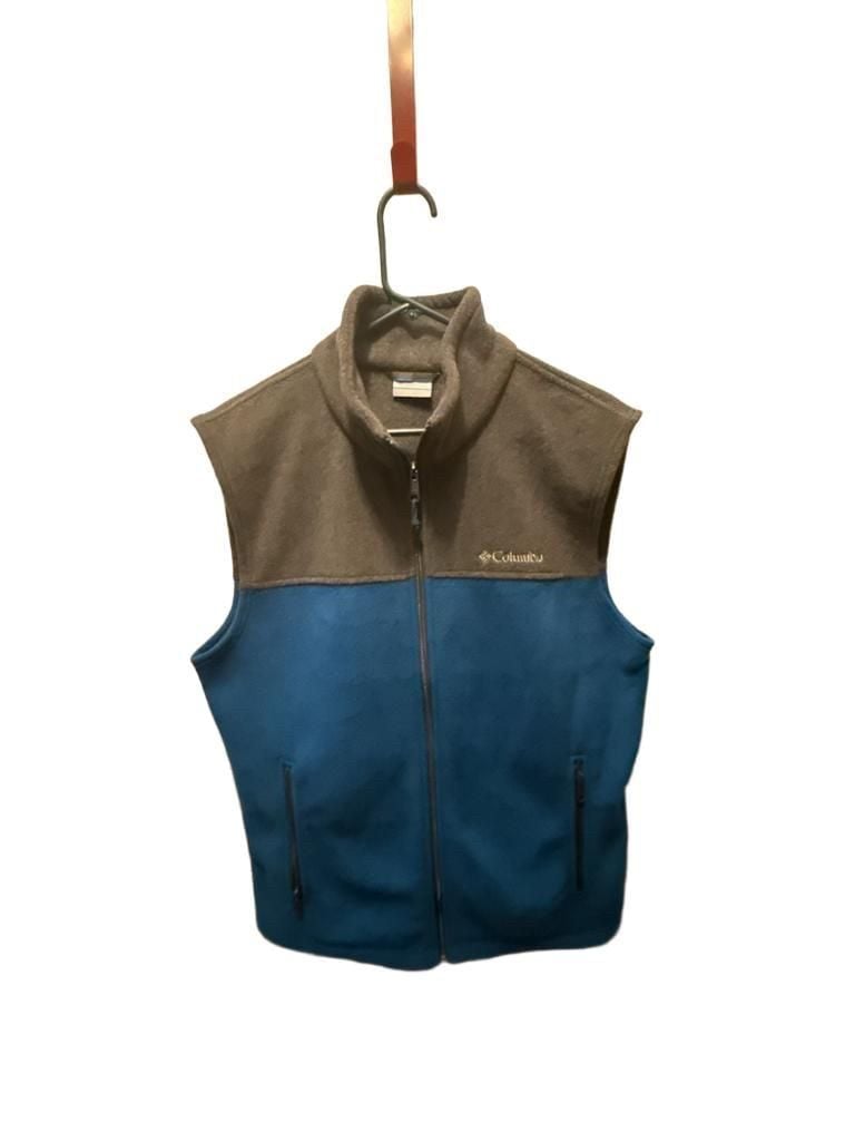 Columbia Fleece Vest Size M Blue Gray Full Zip Stand-Up Collar 2