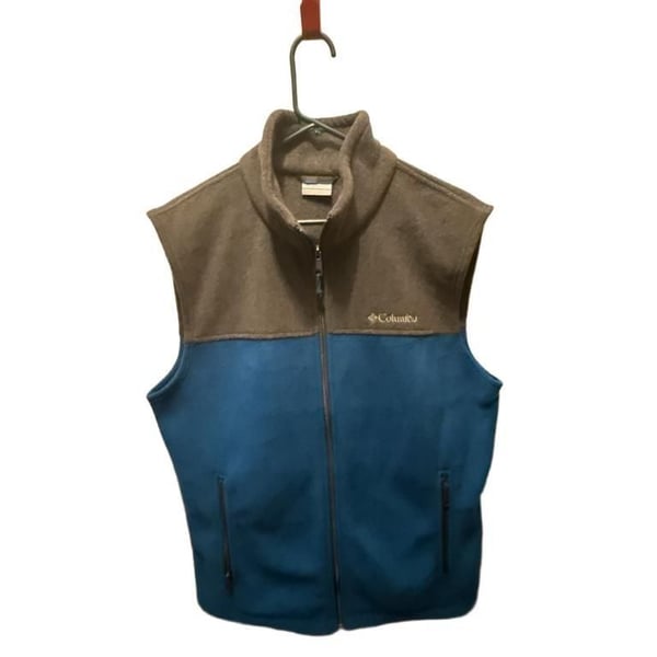 Columbia Fleece Vest Size M Blue Gray Full Zip Stand-Up Collar