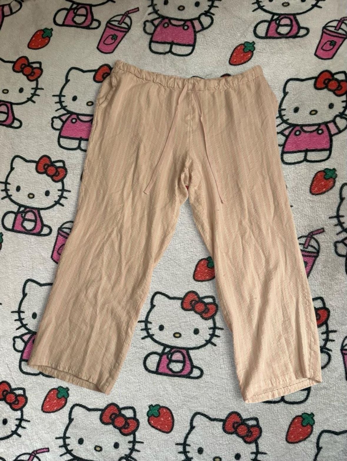 Pink and White Striped Textured Drawstring Lounge Pants 2