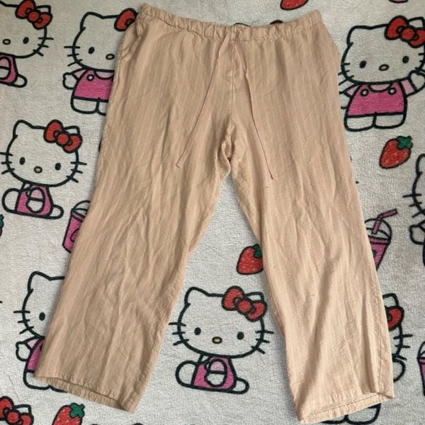 Pink and White Striped Textured Drawstring Lounge Pants