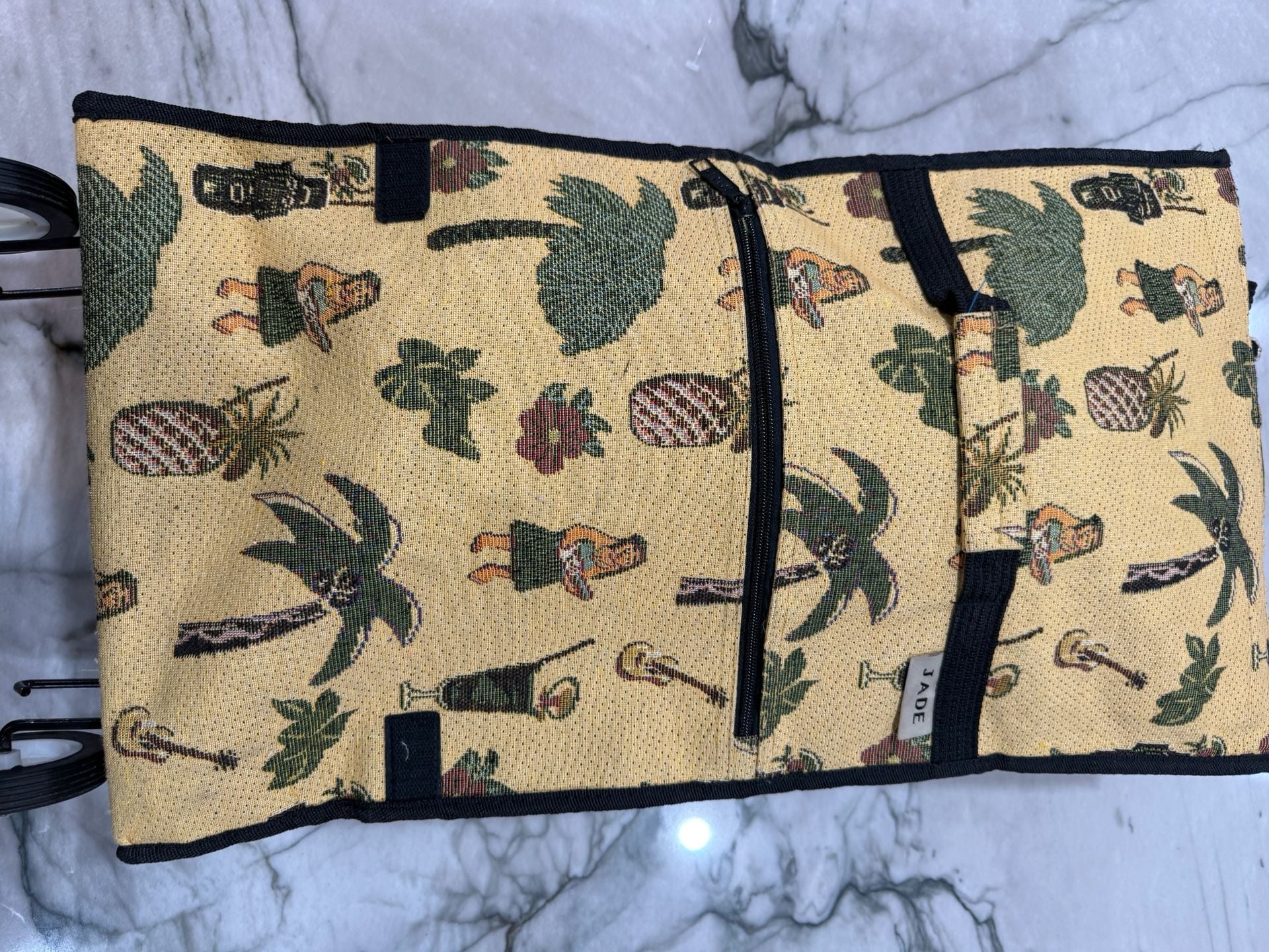 Vintage Jade Hawaiian Tiki Hula Tapestry Folding Rolling Tote Shopping Cart Bag 1