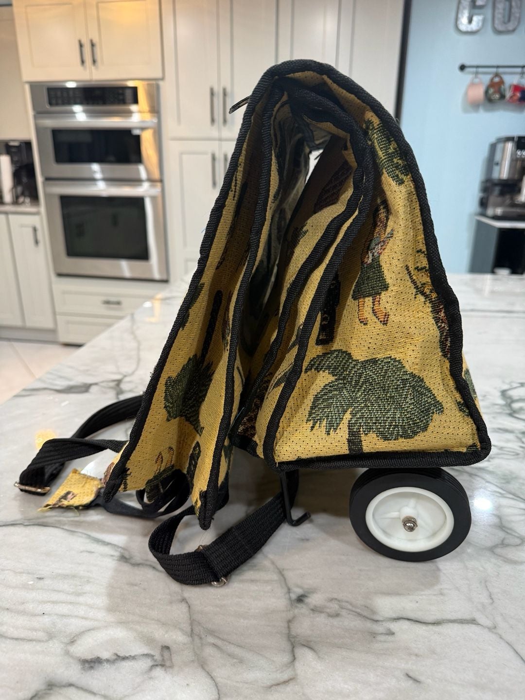 Vintage Jade Hawaiian Tiki Hula Tapestry Folding Rolling Tote Shopping Cart Bag 4