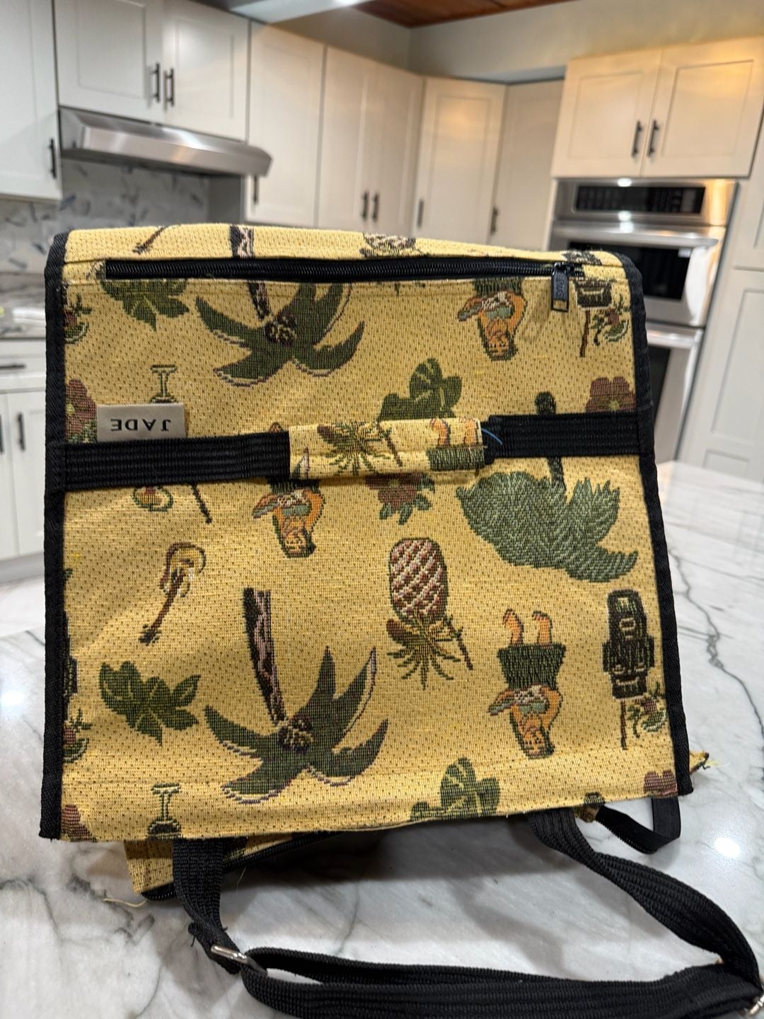 Vintage Jade Hawaiian Tiki Hula Tapestry Folding Rolling Tote Shopping Cart Bag 6