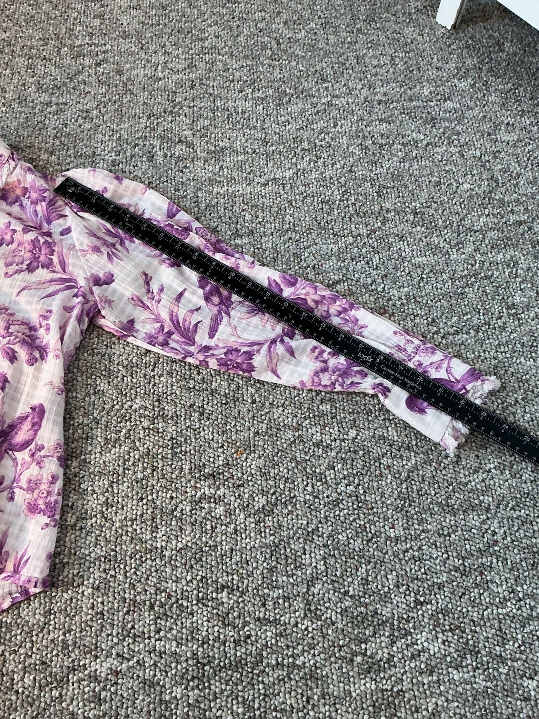 Sundance Purple and White Floral Toile Bird Long Sleeve Button Down Blouse PXS 11