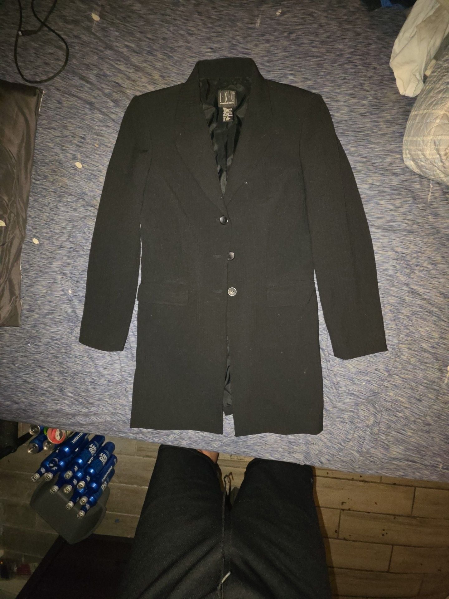 I-N-C International Concepts Longline Blazer Size 10 Black Wool Blend 2