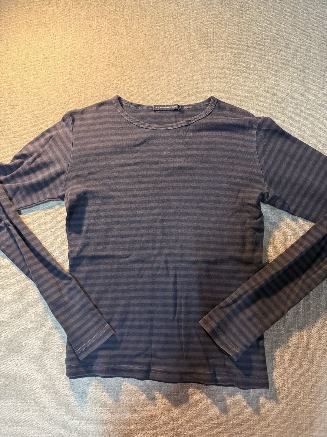 Brandy Melville Leah Striped Top Size 16 Grey Blue Long Sleeve 2