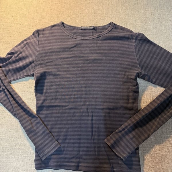 Brandy Melville Leah Striped Top Size 16 Grey Blue Long Sleeve