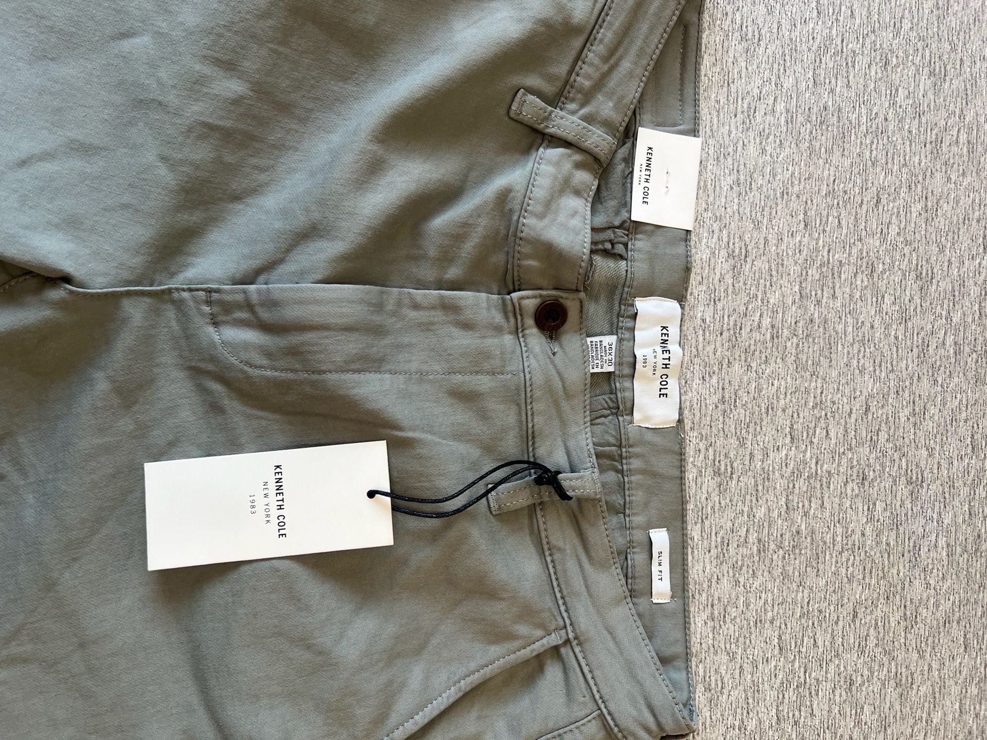 Kenneth Cole Men's Slim Fit Chino Pants 36x30 Olive Green New 9