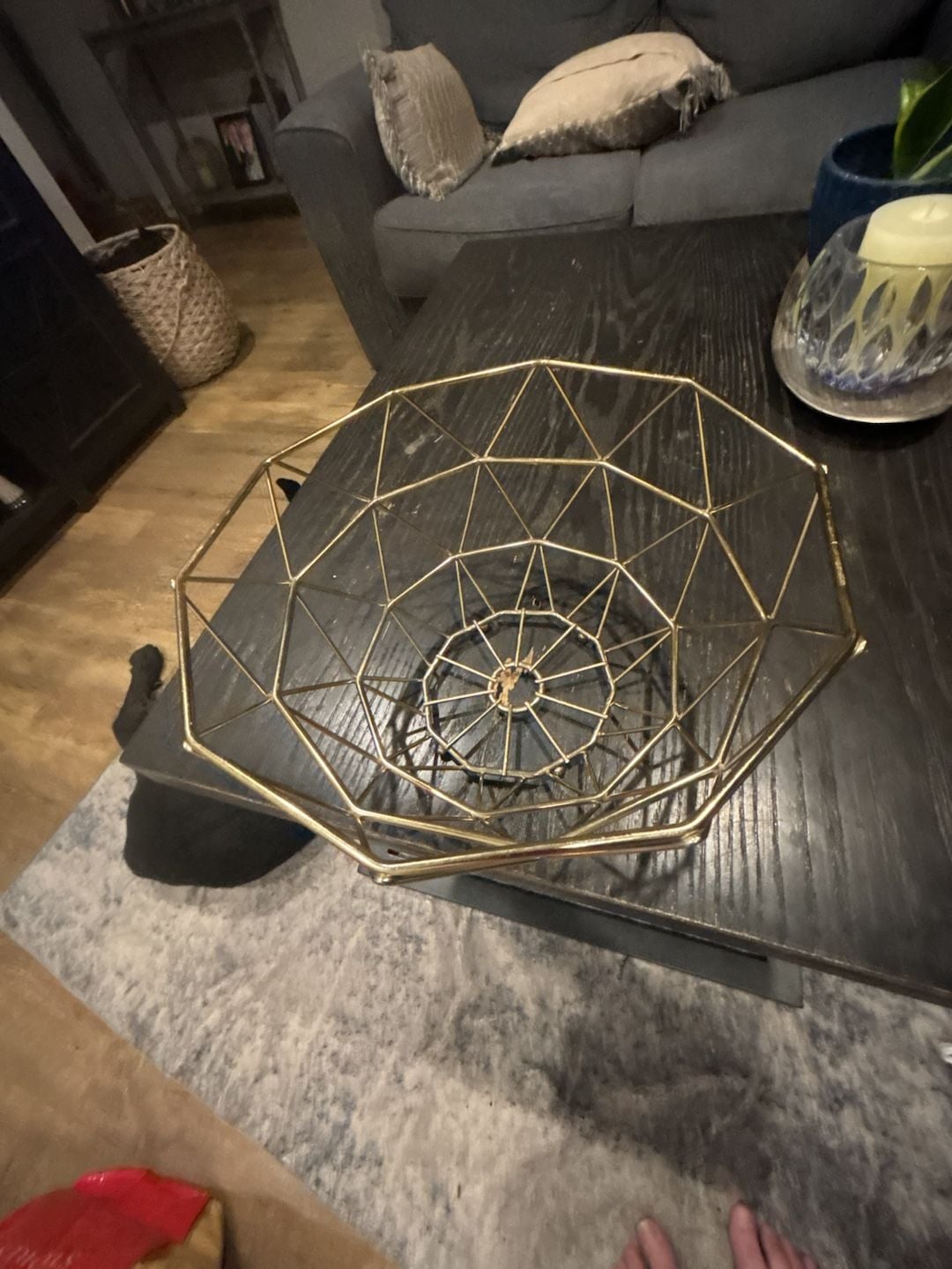 IBWell Geometric Metal Wire Fruit Bowl Gold 3