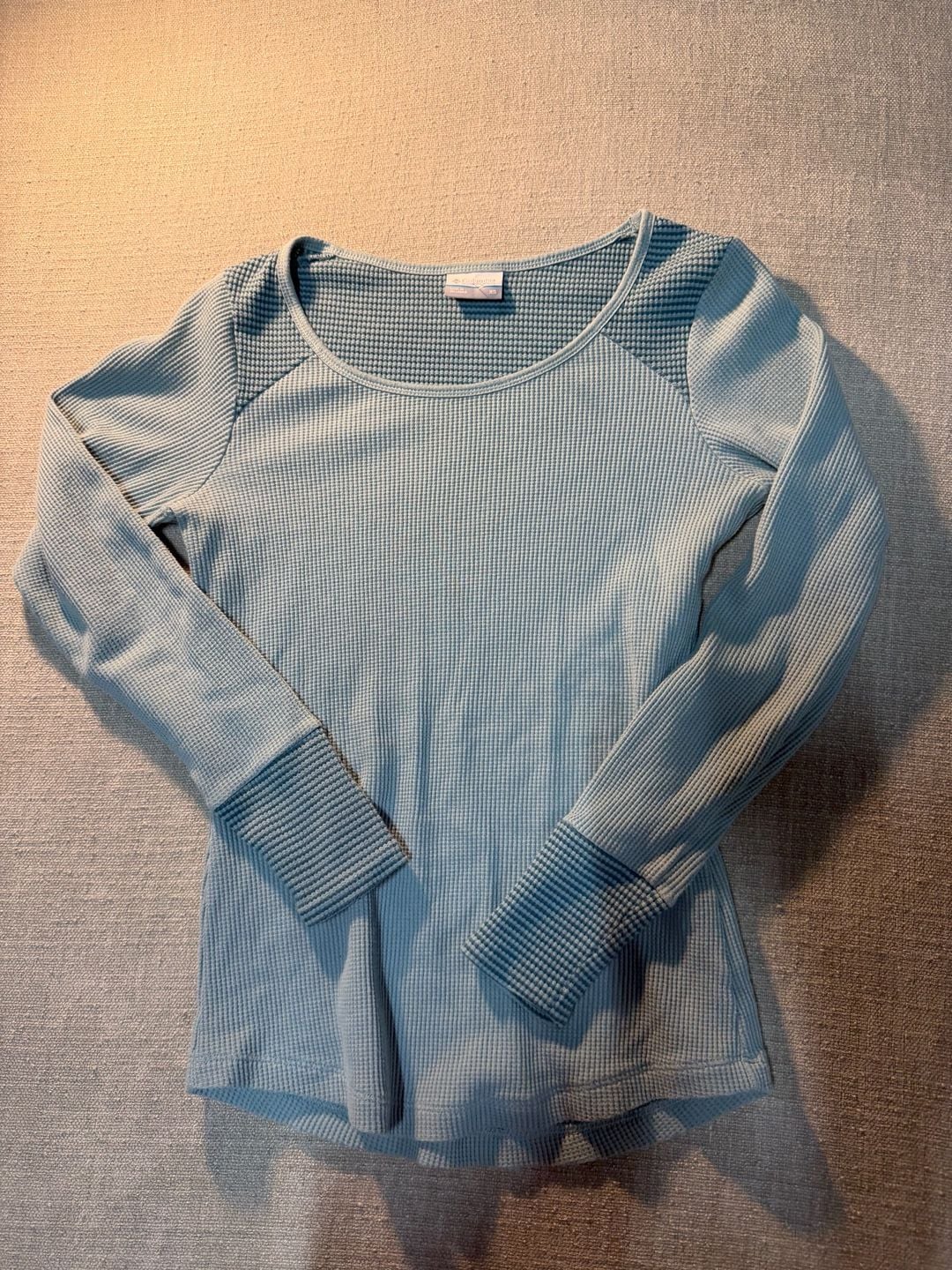 Columbia Waffle Knit Thermal Top Size XS Blue Long Sleeve 2