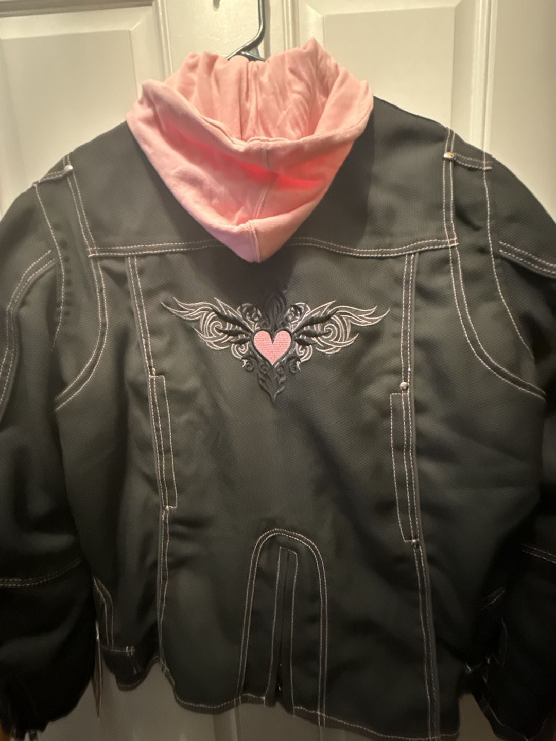 Revolution Gear Text Hooded Jkt w/Hrt Size 2XL Black Pink Jacket 7