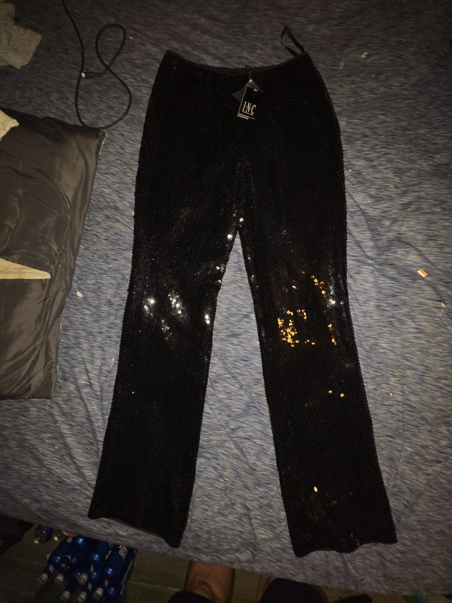INC International Concepts NWT Sequin Flare Pants Size 2 Black Party Sparkle 2