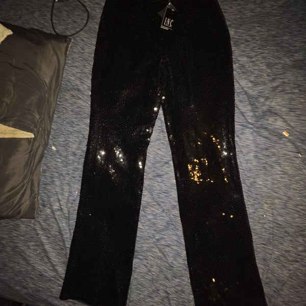 INC International Concepts NWT Sequin Flare Pants Size 2 Black Party Sparkle
