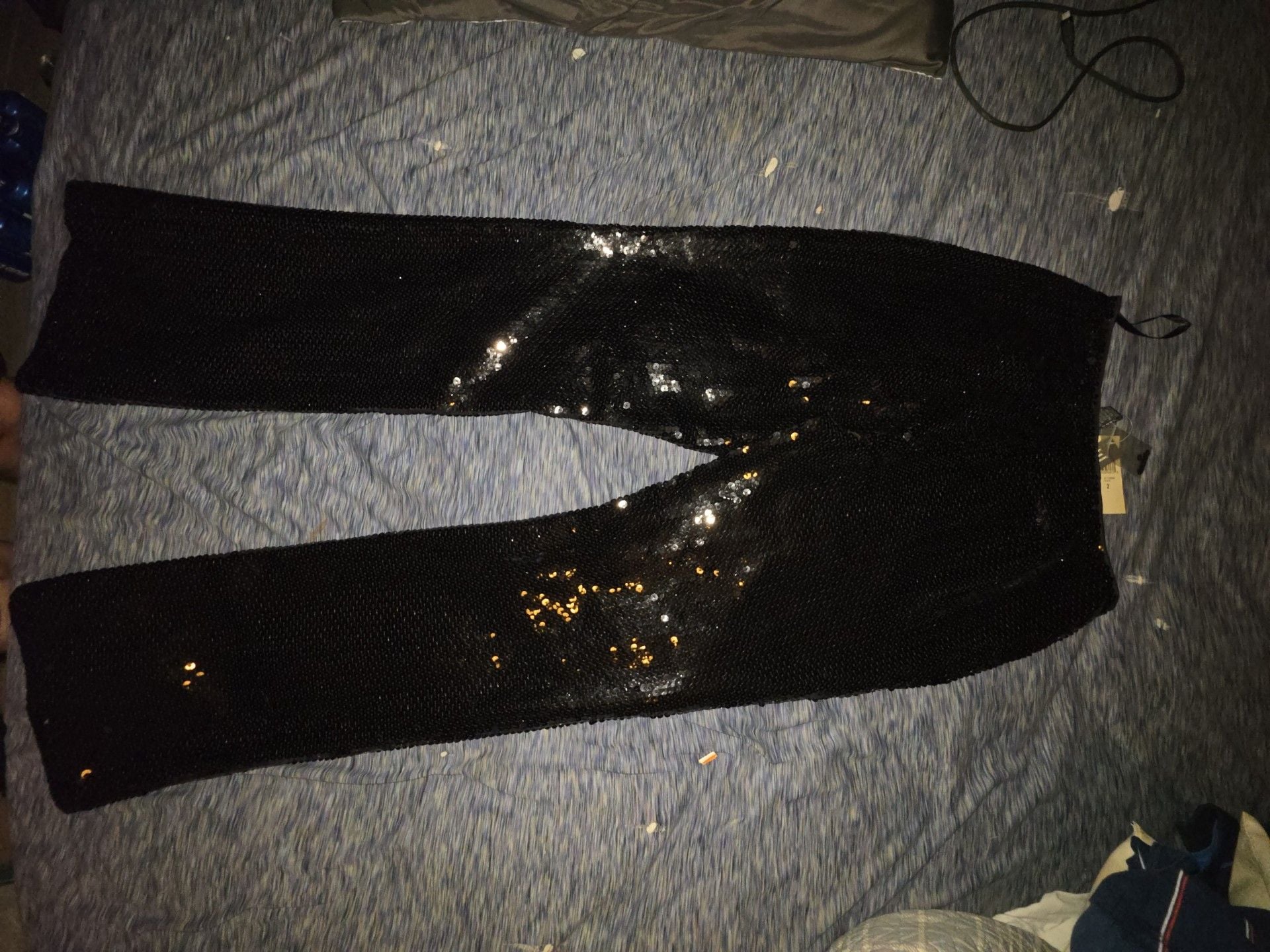 INC International Concepts NWT Sequin Flare Pants Size 2 Black Party Sparkle 4