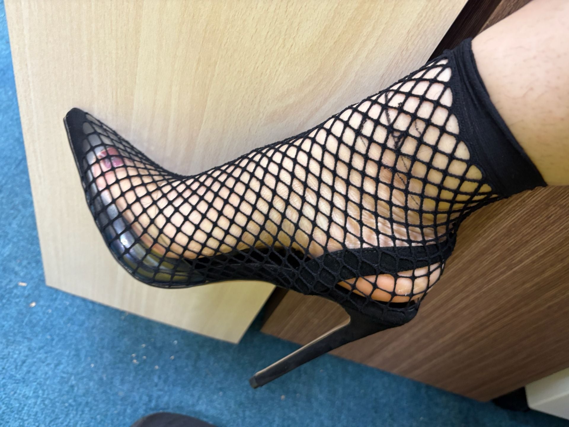 Black Fishnet High Heels Size 37 Stiletto Pointed Toe Booties 3