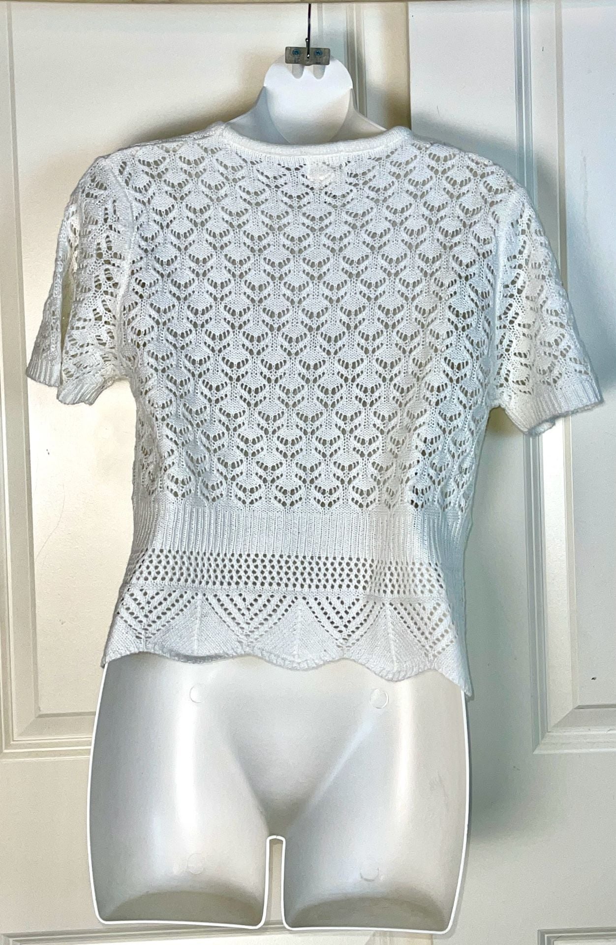 Sweet Kizz Crochet Cardigan Size Large White Short Sleeve Tie Front 3