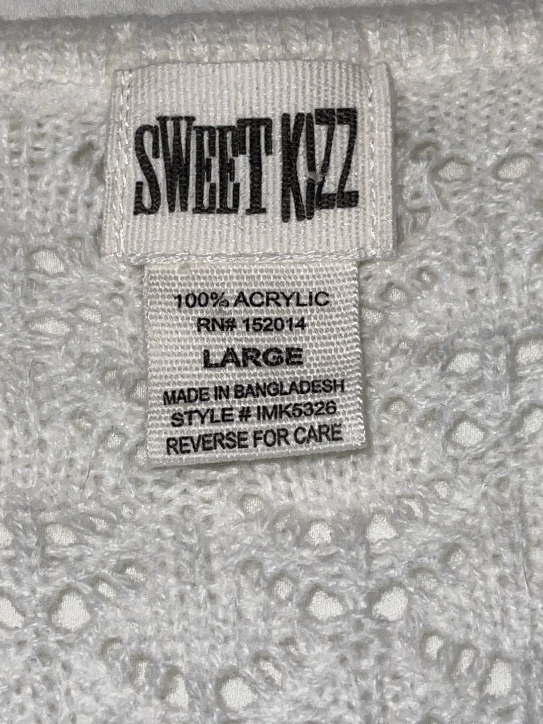 Sweet Kizz Crochet Cardigan Size Large White Short Sleeve Tie Front 4