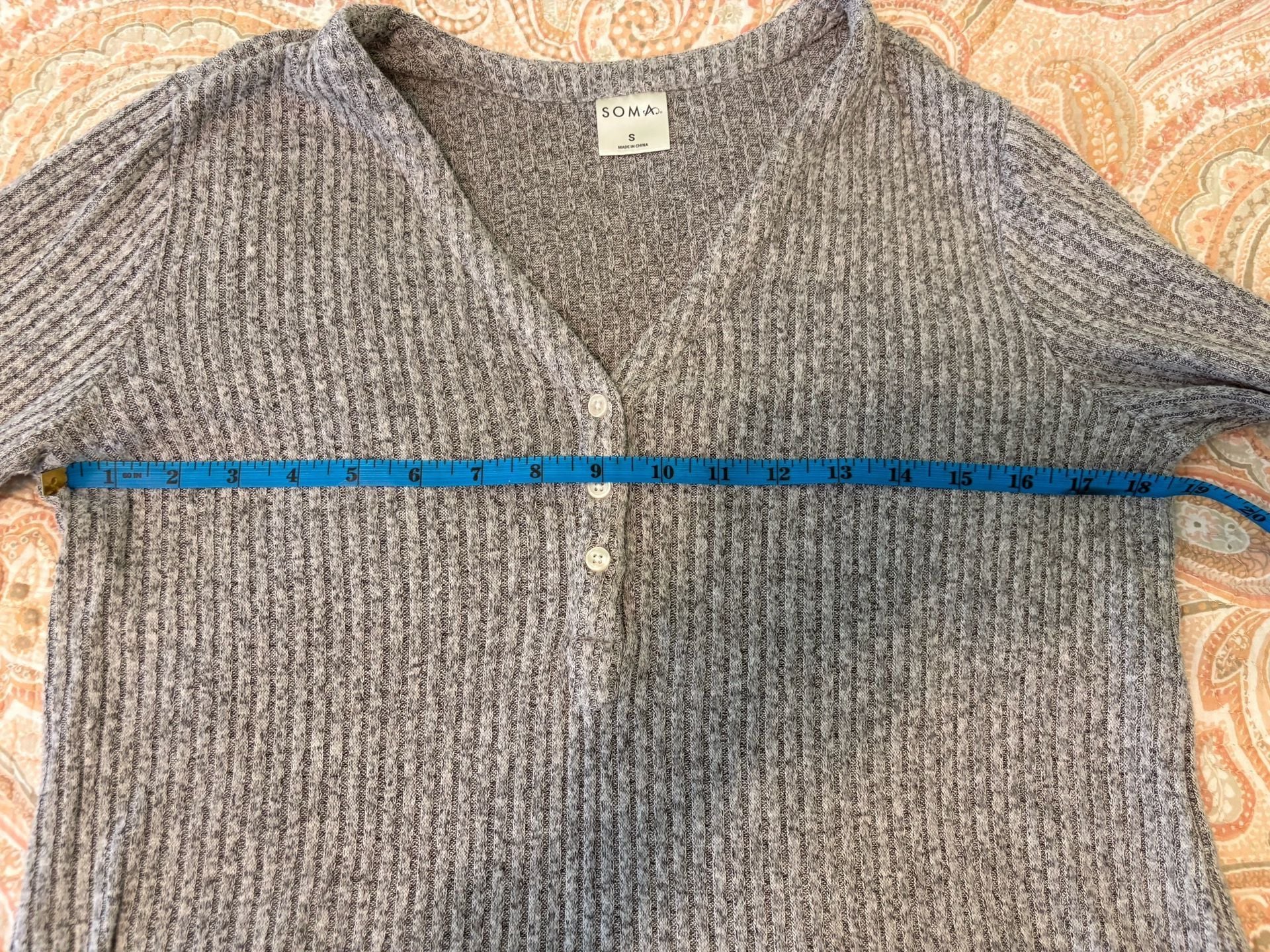 EUC SOMA Grey Ribbed Long Sleeve Henley pullover Loungewear Set Top & Pants, S 5