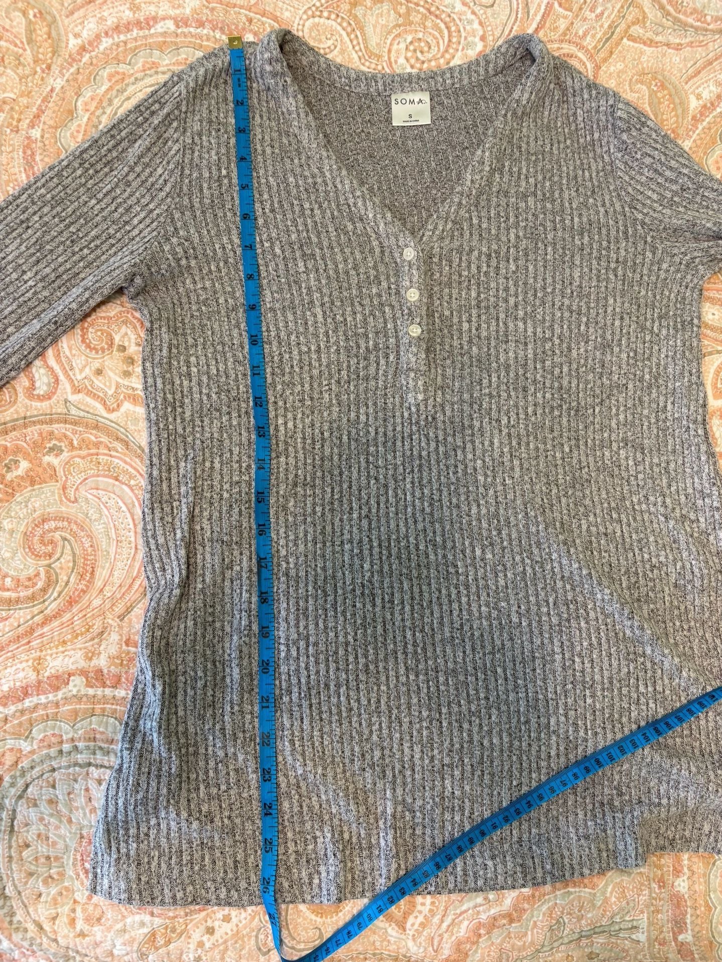 EUC SOMA Grey Ribbed Long Sleeve Henley pullover Loungewear Set Top & Pants, S 6