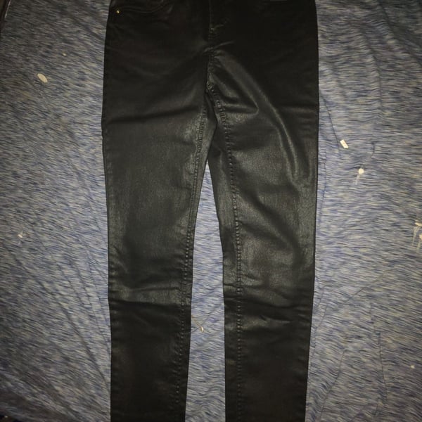 H&M Coated Skinny Pants Size 30 Black Faux Leather