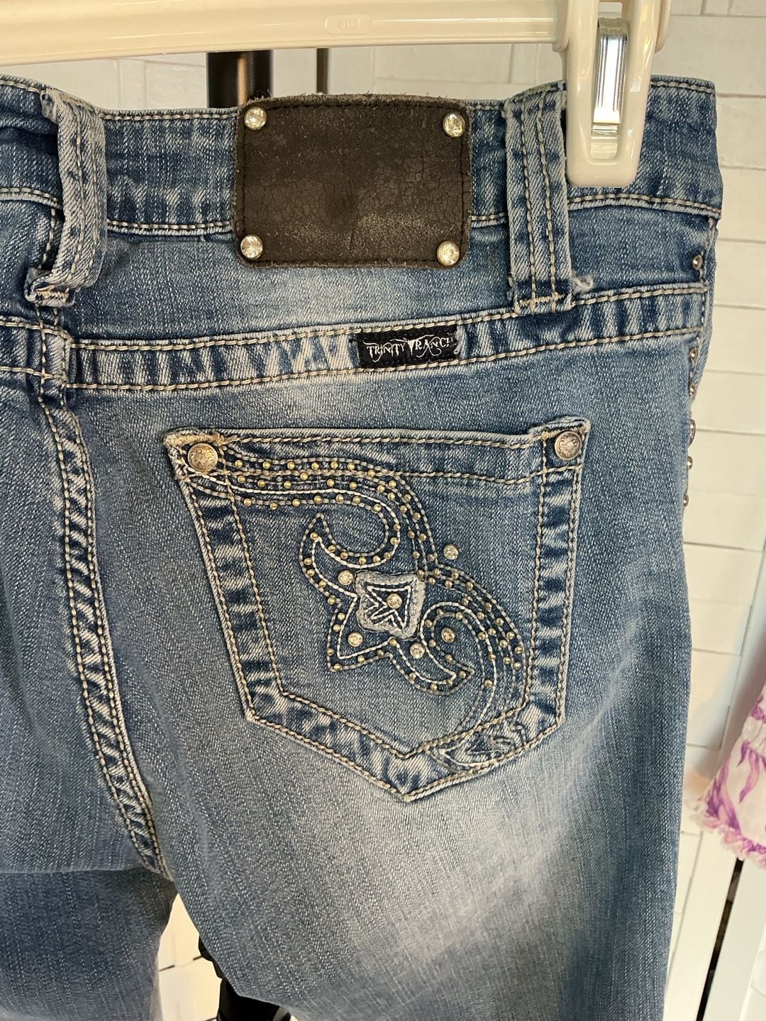 Trinity Ranch Jeans Rhinestone Embellished Western Denim Size 29x34 Blue 5