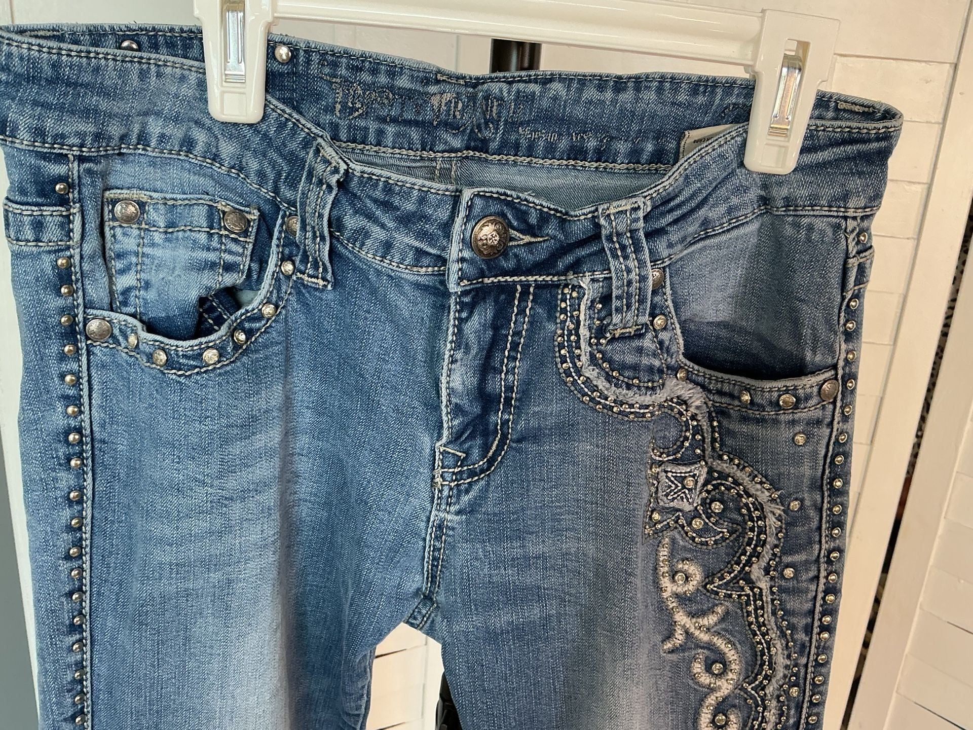 Trinity Ranch Jeans Rhinestone Embellished Western Denim Size 29x34 Blue 3
