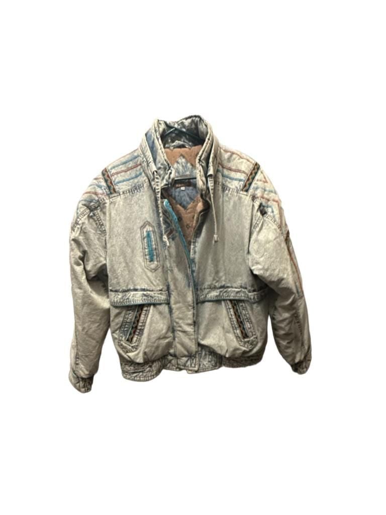 Vintage New York Girl Puffer Jacket Size M Acid Wash Denim Southwest 80s 2