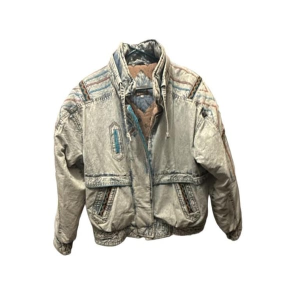 Vintage New York Girl Puffer Jacket Size M Acid Wash Denim Southwest 80s