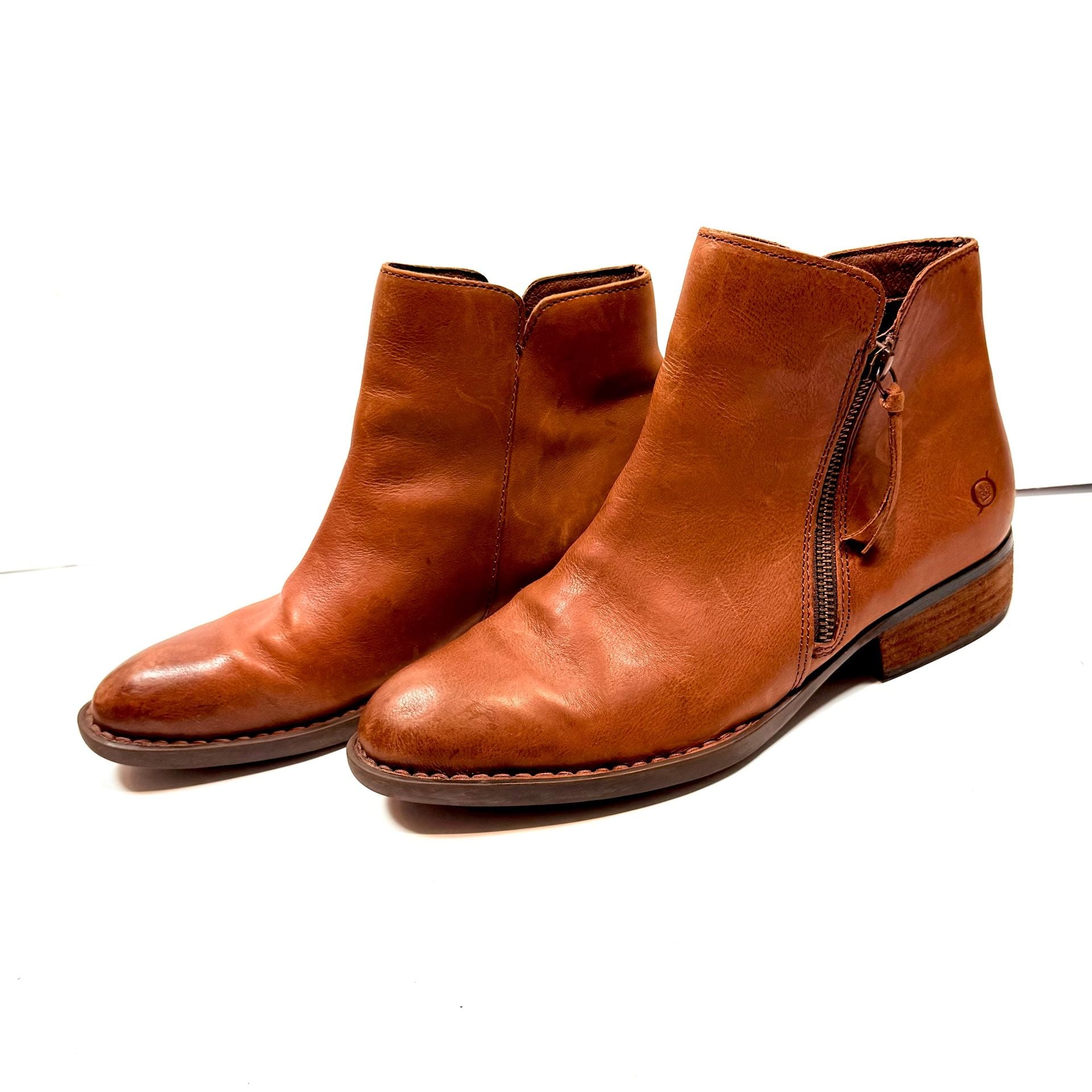 Born Leather Ankle Booties Brown 2