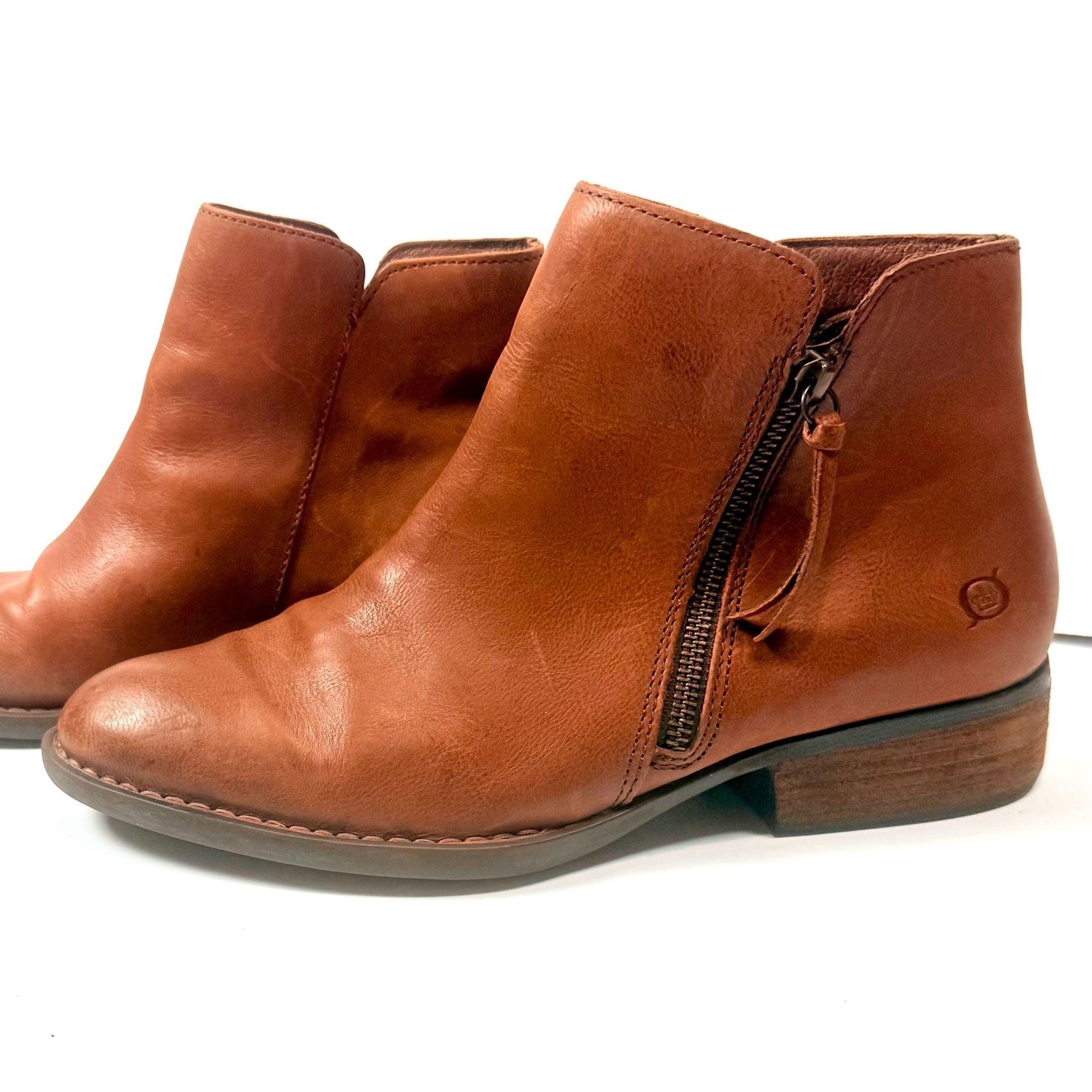 Born Leather Ankle Booties Brown 7