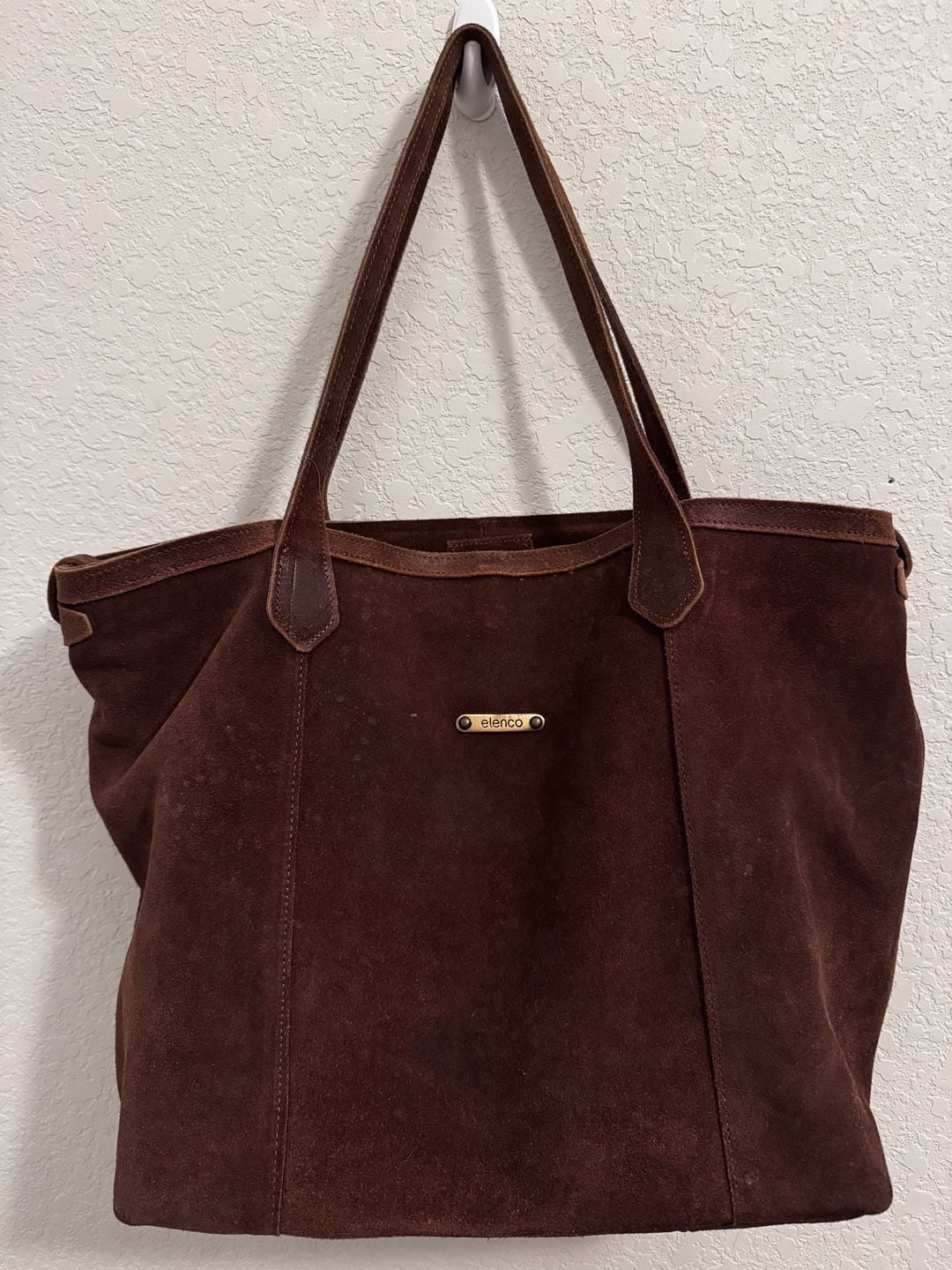 Elenco Brown Suede Leather Tote Handbag 2