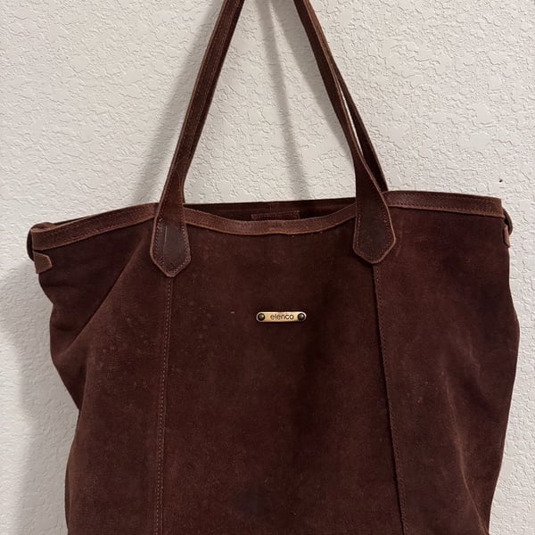 Elenco Brown Suede Leather Tote Handbag