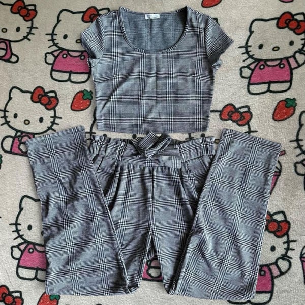 Haley & June Black and White Plaid Crop Top and Pants