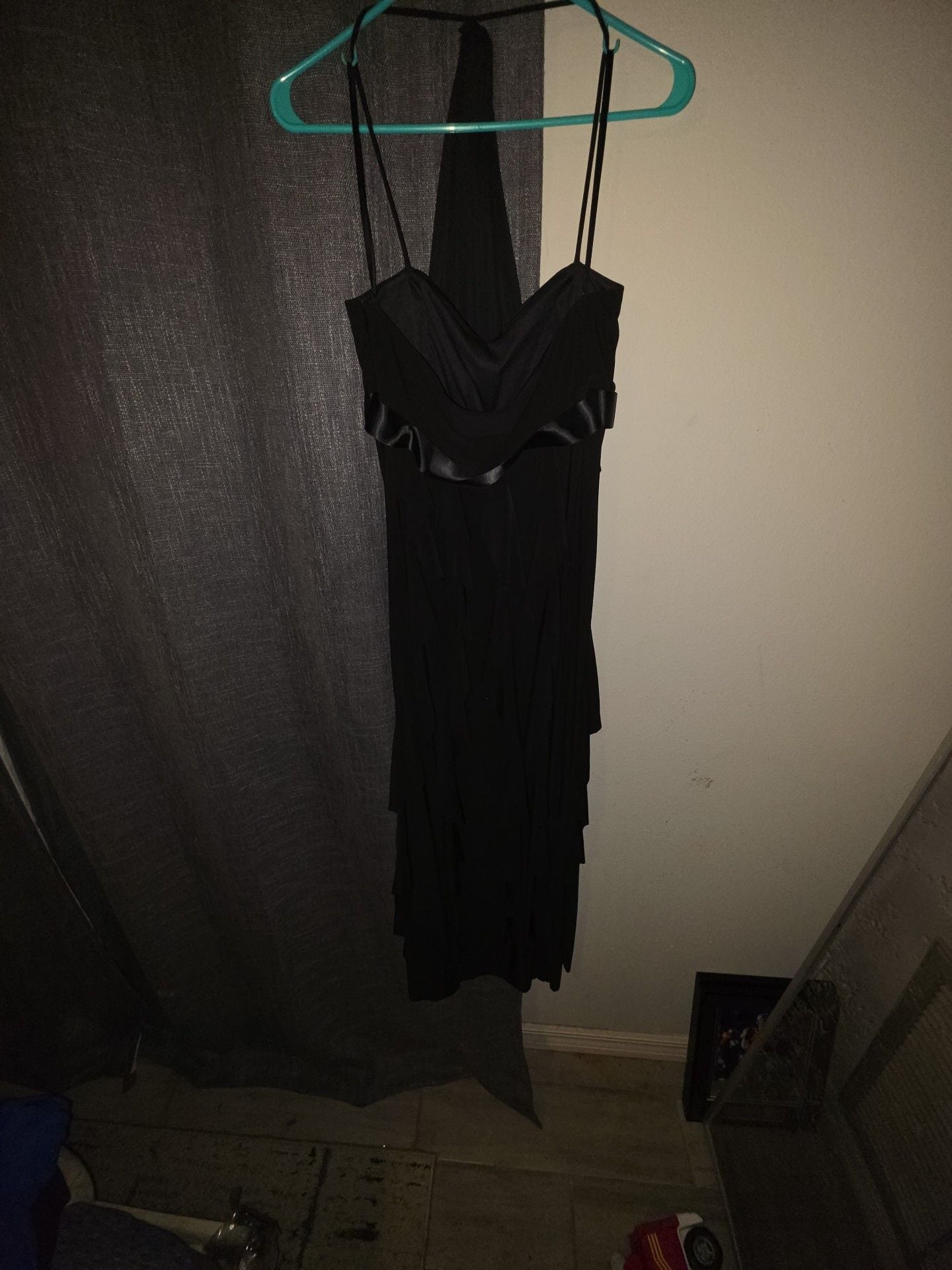 Betsy & Adam Halter Gown Size 12 Black Formal Dress Rhinestone Bow 3