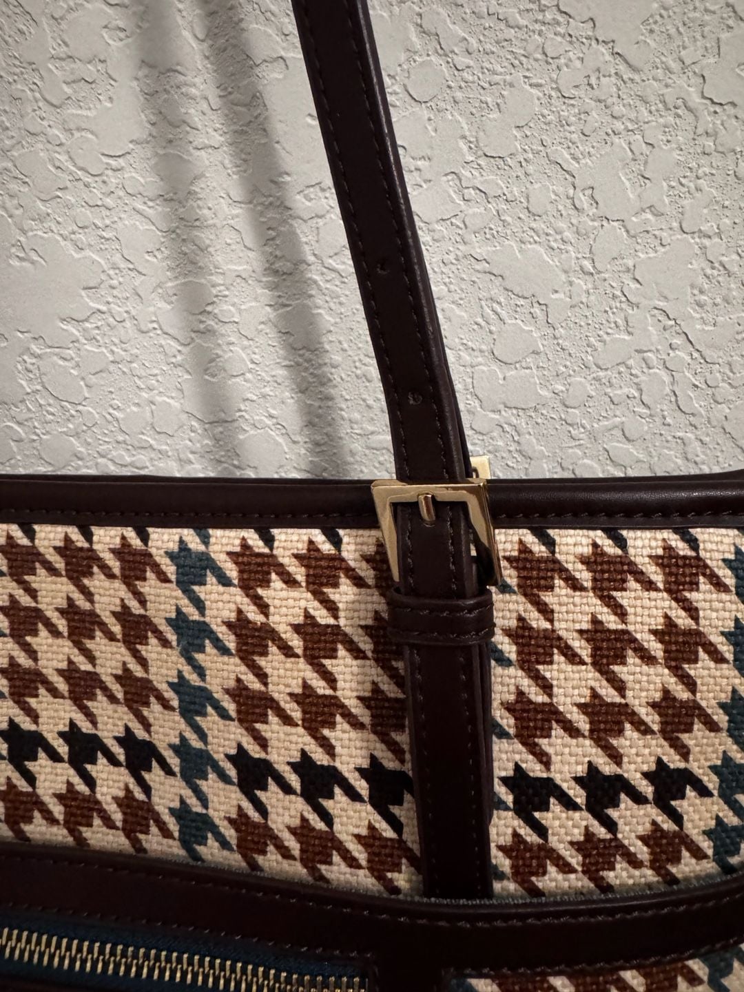 Spartina 449 Houndstooth Tote Bag Brown Leather Shoulder Purse 6