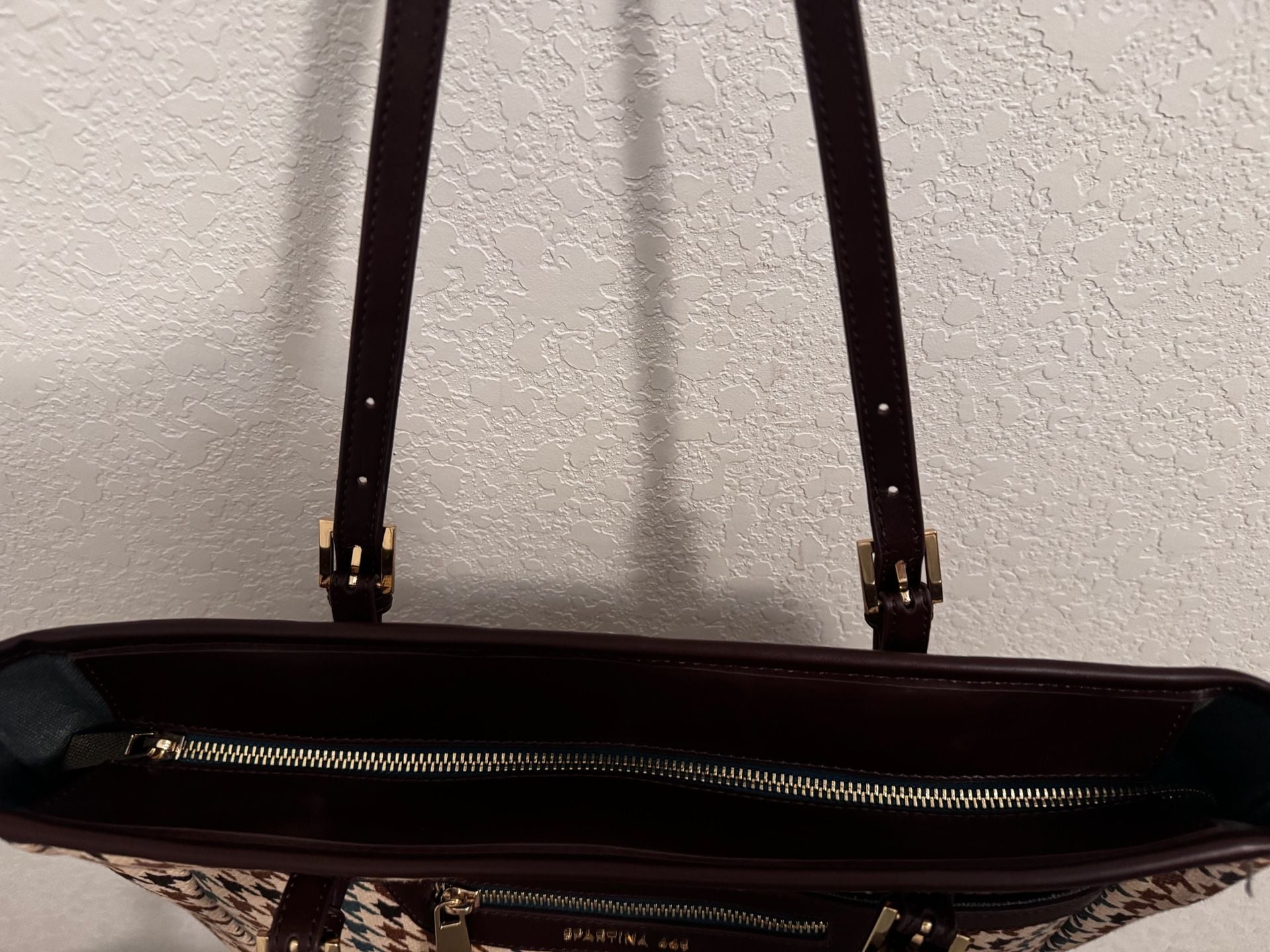 Spartina 449 Houndstooth Tote Bag Brown Leather Shoulder Purse 8