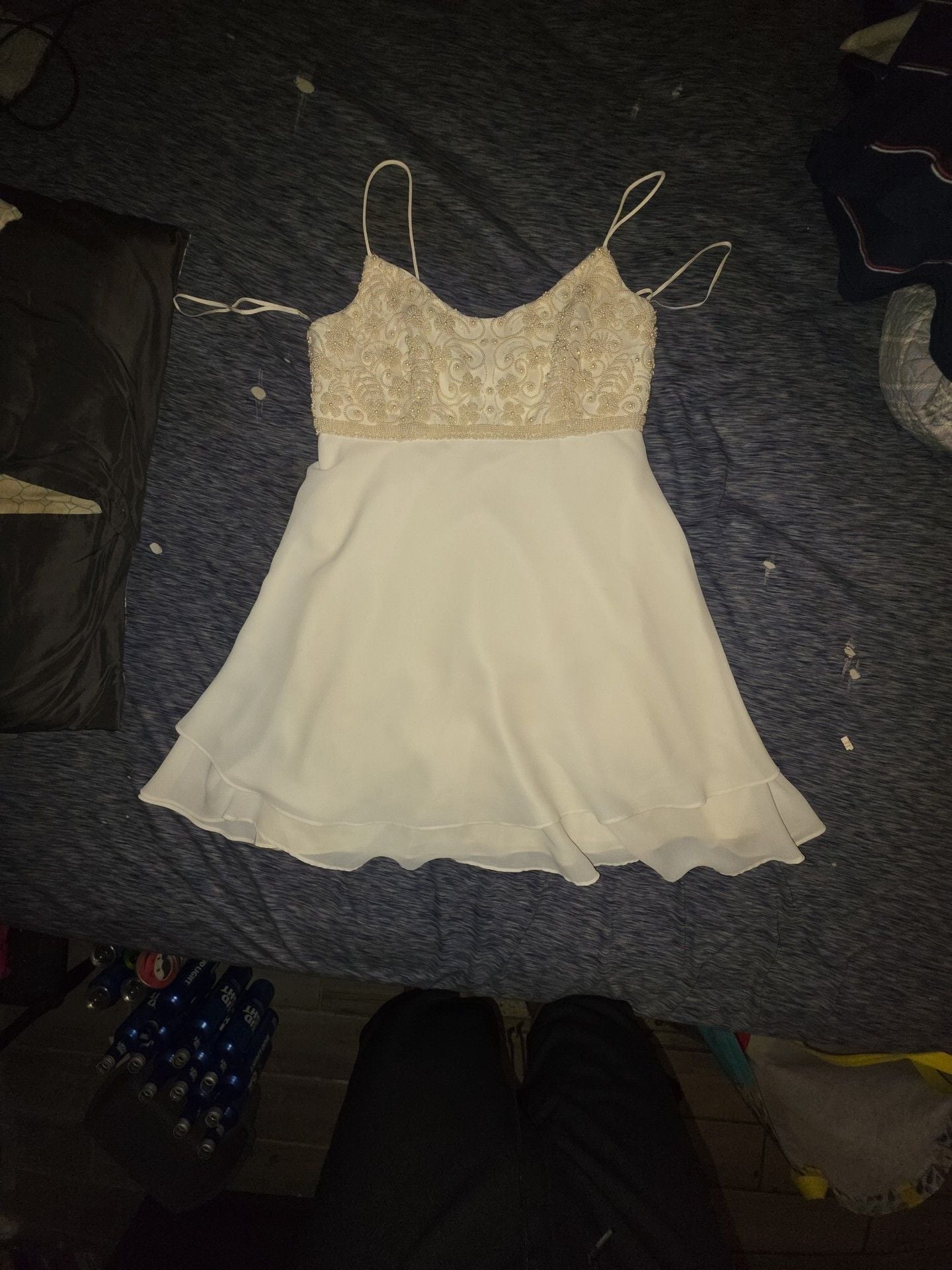 Caché Beaded Dress Size 11/12 White Chiffon Mini 2