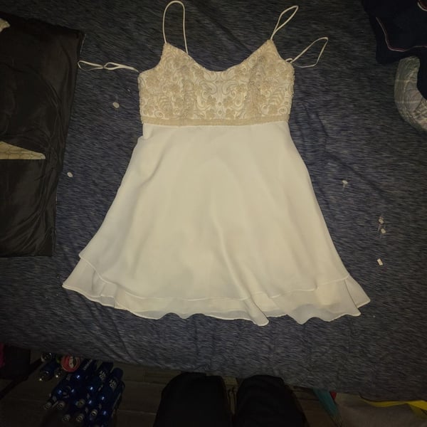 Caché Beaded Dress Size 11/12 White Chiffon Mini