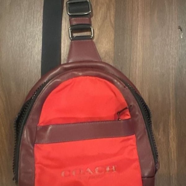 Coach Charles Leather Nylon Sling Bag Red F59320