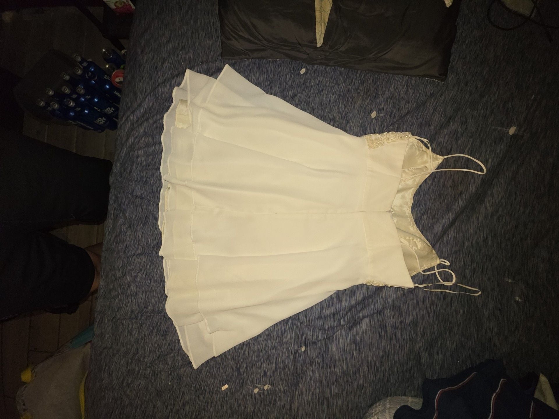Caché Beaded Dress Size 11/12 White Chiffon Mini 4