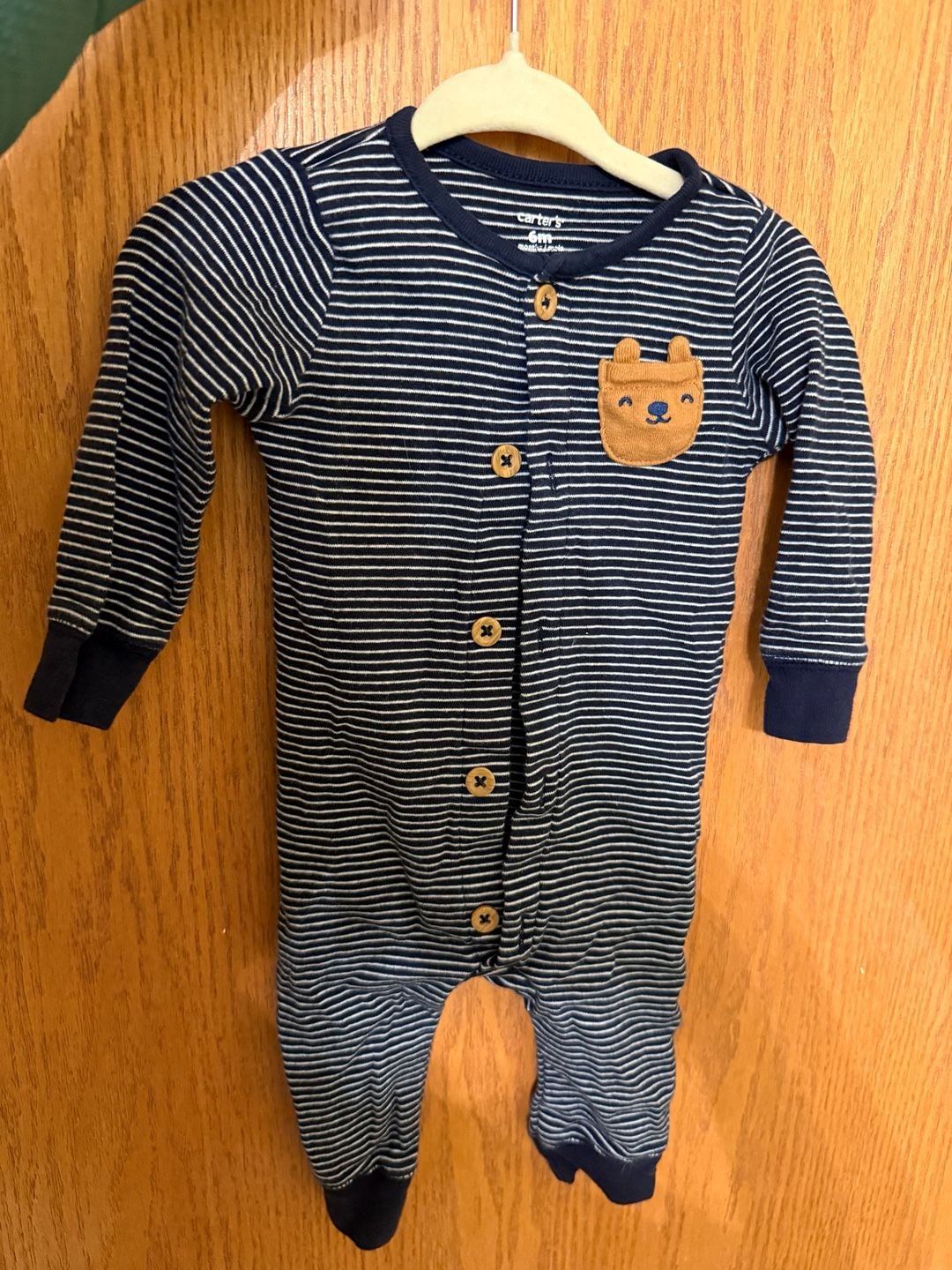 Carter's Striped Bear Pocket Footie Pajamas Size 6m Navy Blue 2
